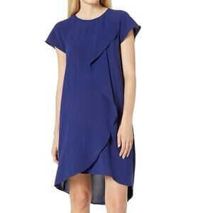 ADRIANNA PAPELL Blue Sapphire Gauzy Crepe Corkscrew Drape Hi-Lo Dress - Sz 8